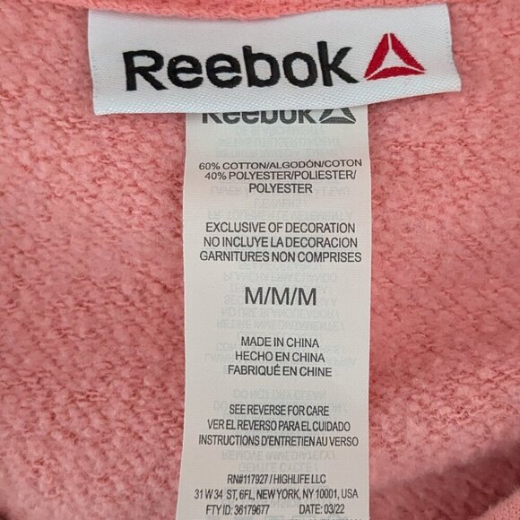 REEBOK Pink Long Sleeve Pullover Fleece Hoodie; Size M - Picture 3 of 3